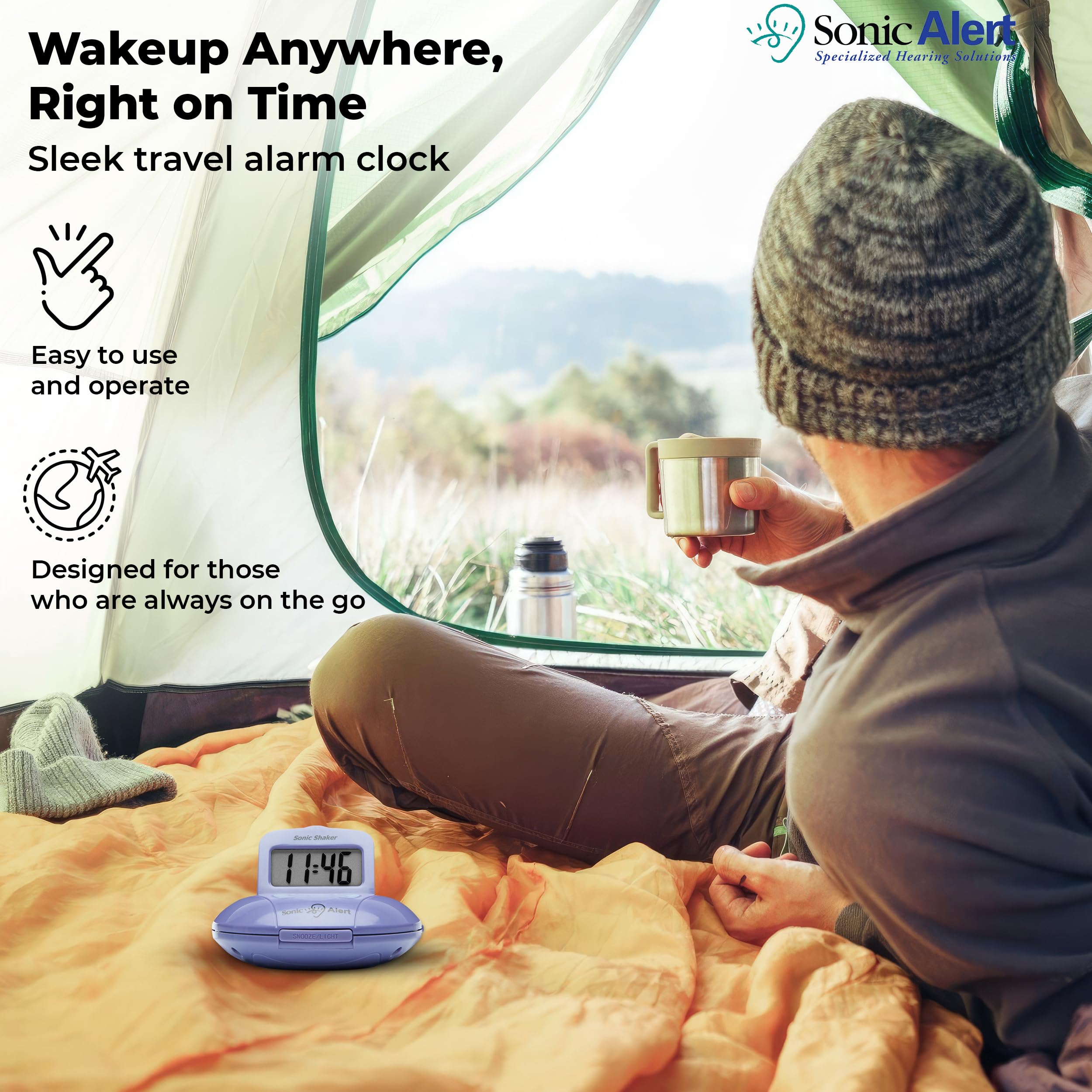 Sonic Alert Digital Alarm Clock - Small Travel Alarm Clock For Heavy Sleepers - Bed Shaker Alarm Clock - Vibrating Alarm Clock U