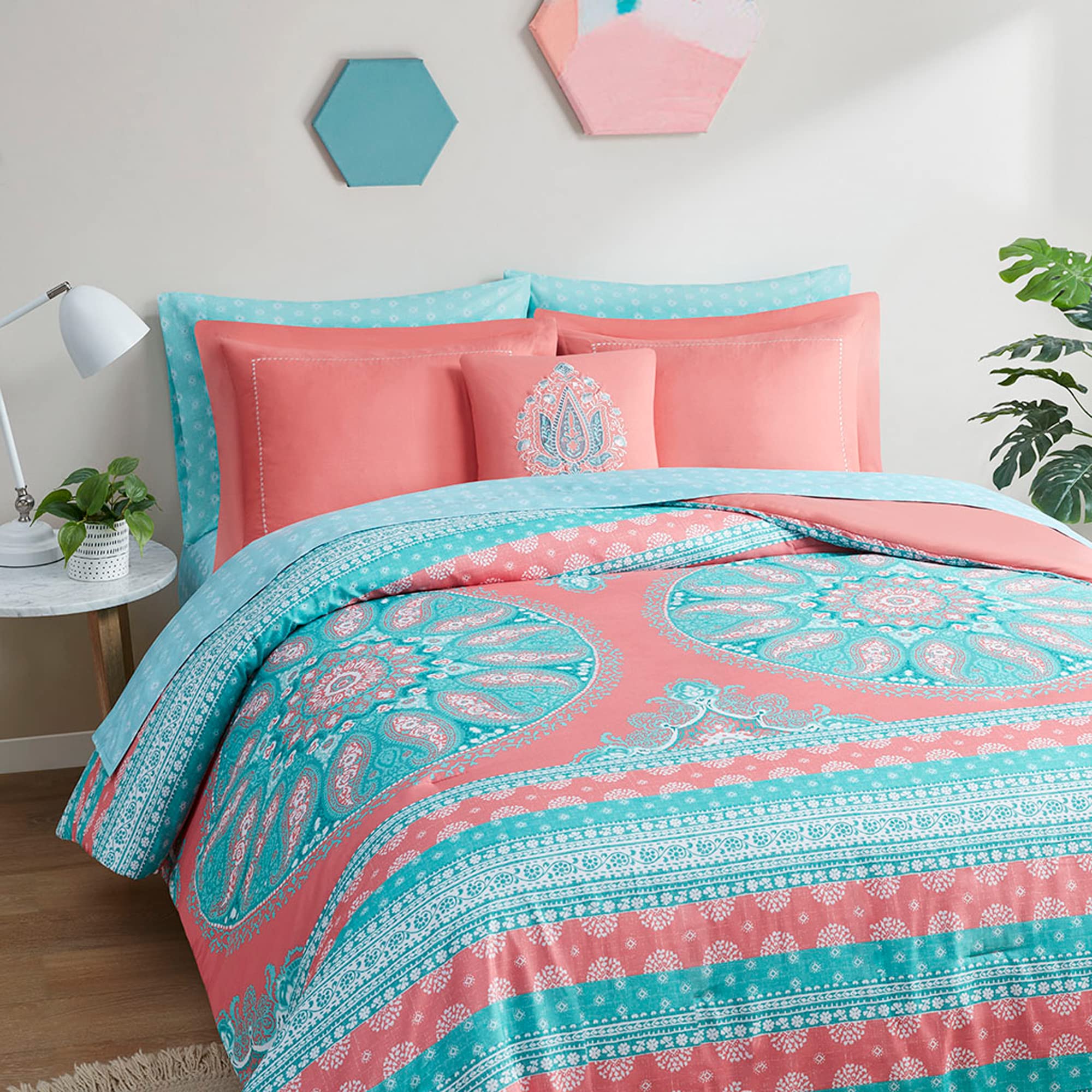 Degrees Of Comfort Bed In A Bag Queen Size, Boho Mandala 8 Piece Complete Comforter Sets With Sheet, Microfiber Bohemian Bedding