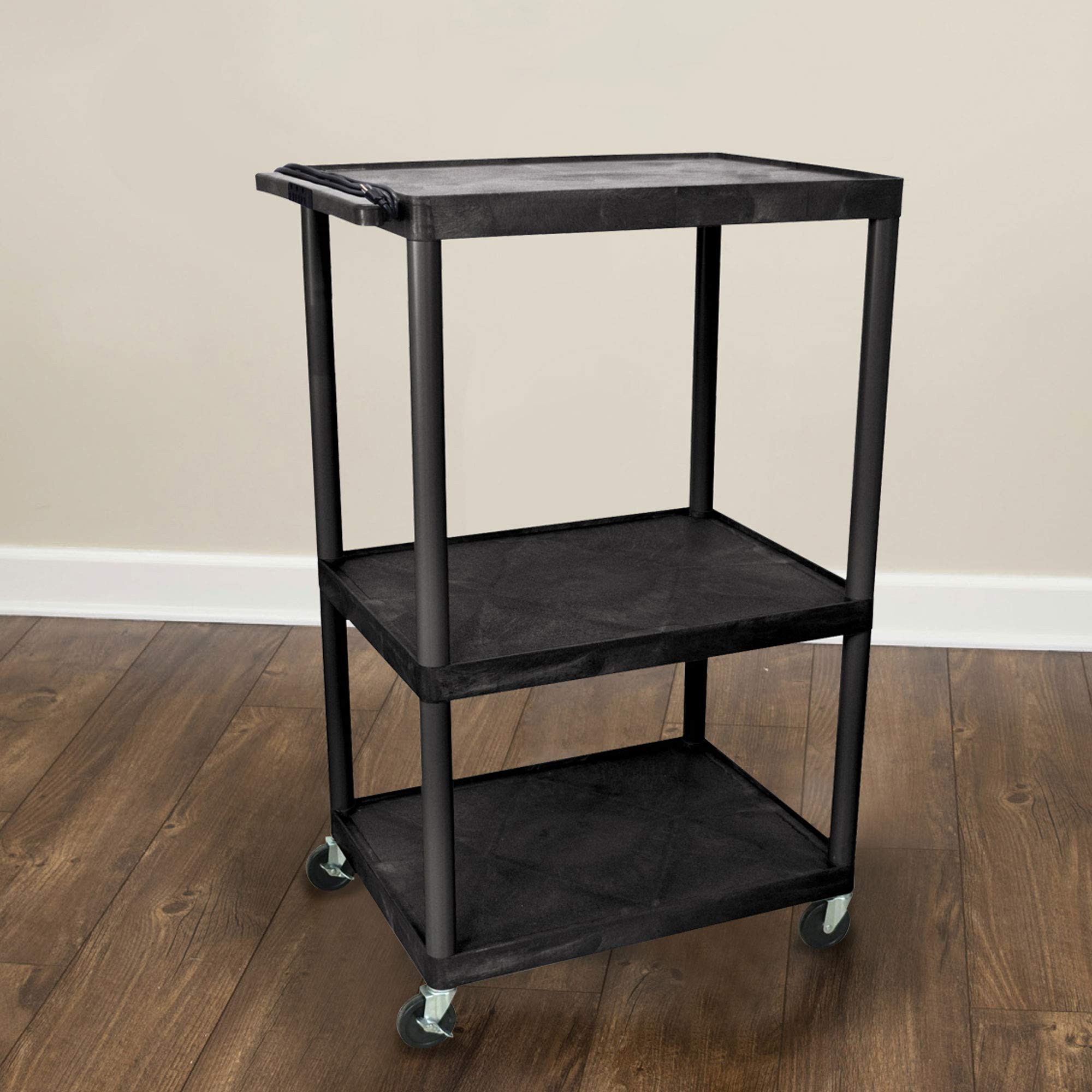 LUXOR LP54E-B 54"H AV Cart - 3 Large Shelves Electric