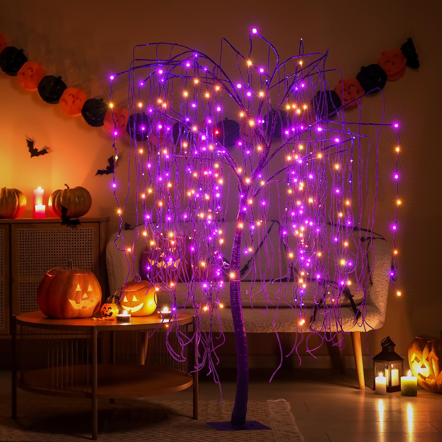 Lightshare 7 Feet Halloween Willow Tree, 256 Led Lights For Home, Festival, Nativity,Party, And Christmas Decoration,Includes Sp