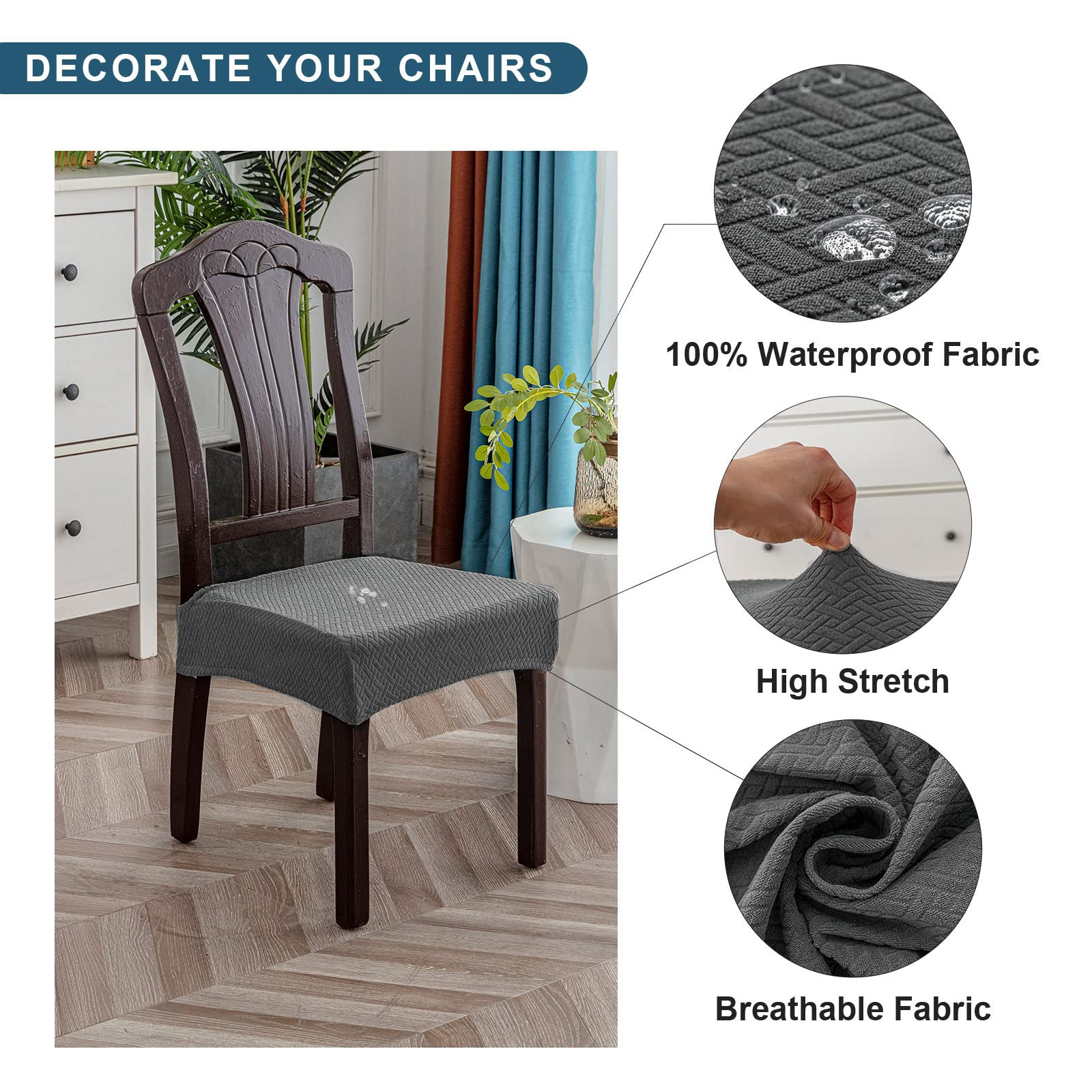 Genina Waterproof Seat Covers For Dining Room Chair Covers Waterproof Dining Chair Covers (2 Pcs-Rear-Gapped, Grey)