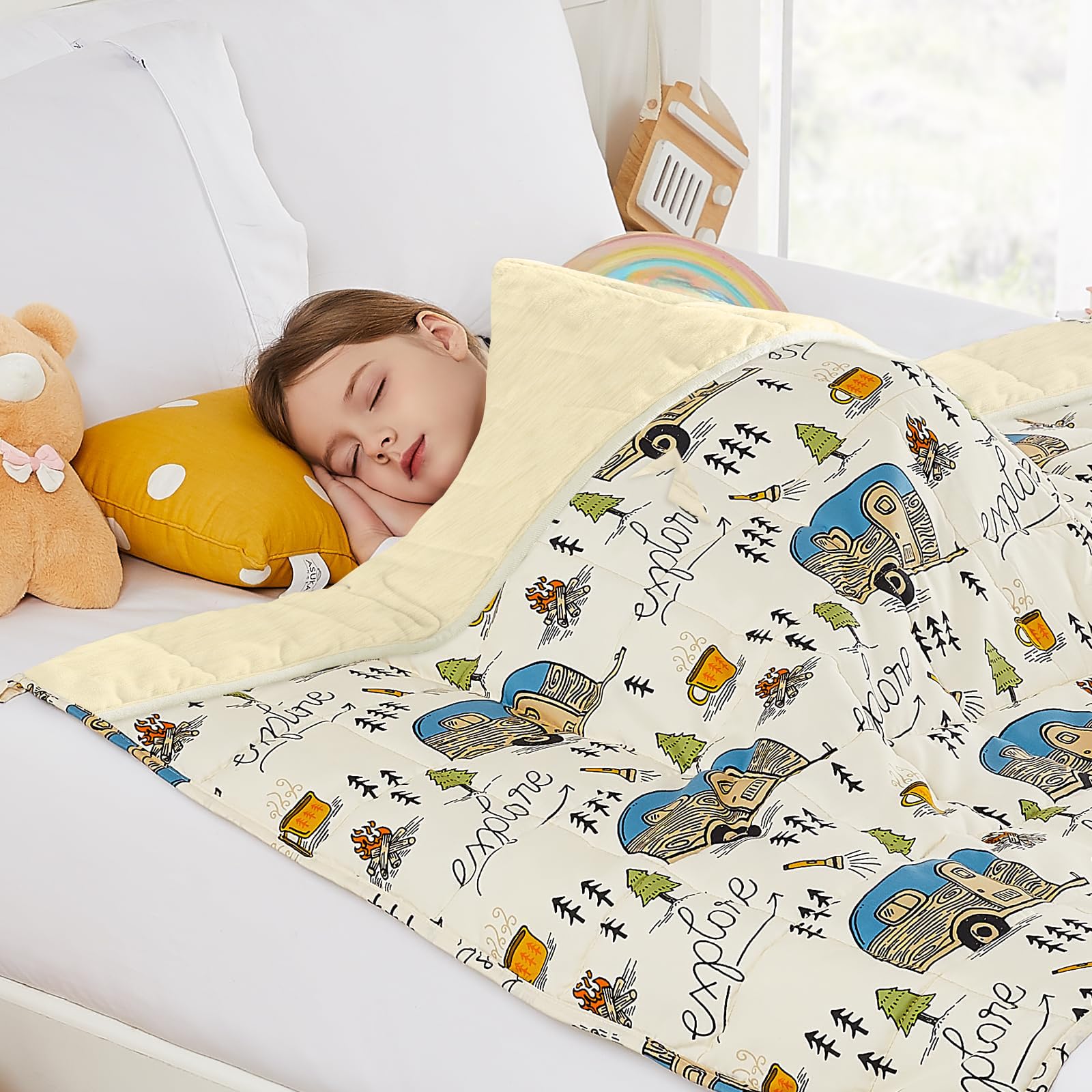 HOSUKKO Weighted Blanket - 2 lbs Cooling Ivory Forest Heavy Blanket - Small Size Breathable Blanket for Hot Sleepers(36 * 48 inc