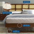 Modway Sidney Cane Rattan And Wood Queen Platform Bed In Walnut With Angular Legs