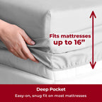 Mellanni Split King Sheet Set - 7-Piece Iconic Collection Bedding, (Including 4 Pillowcases), 16-Inch Deep Pocket, Easy Care, Extra Soft, Cooling Sheets, Brushed Microfiber - Light Gray