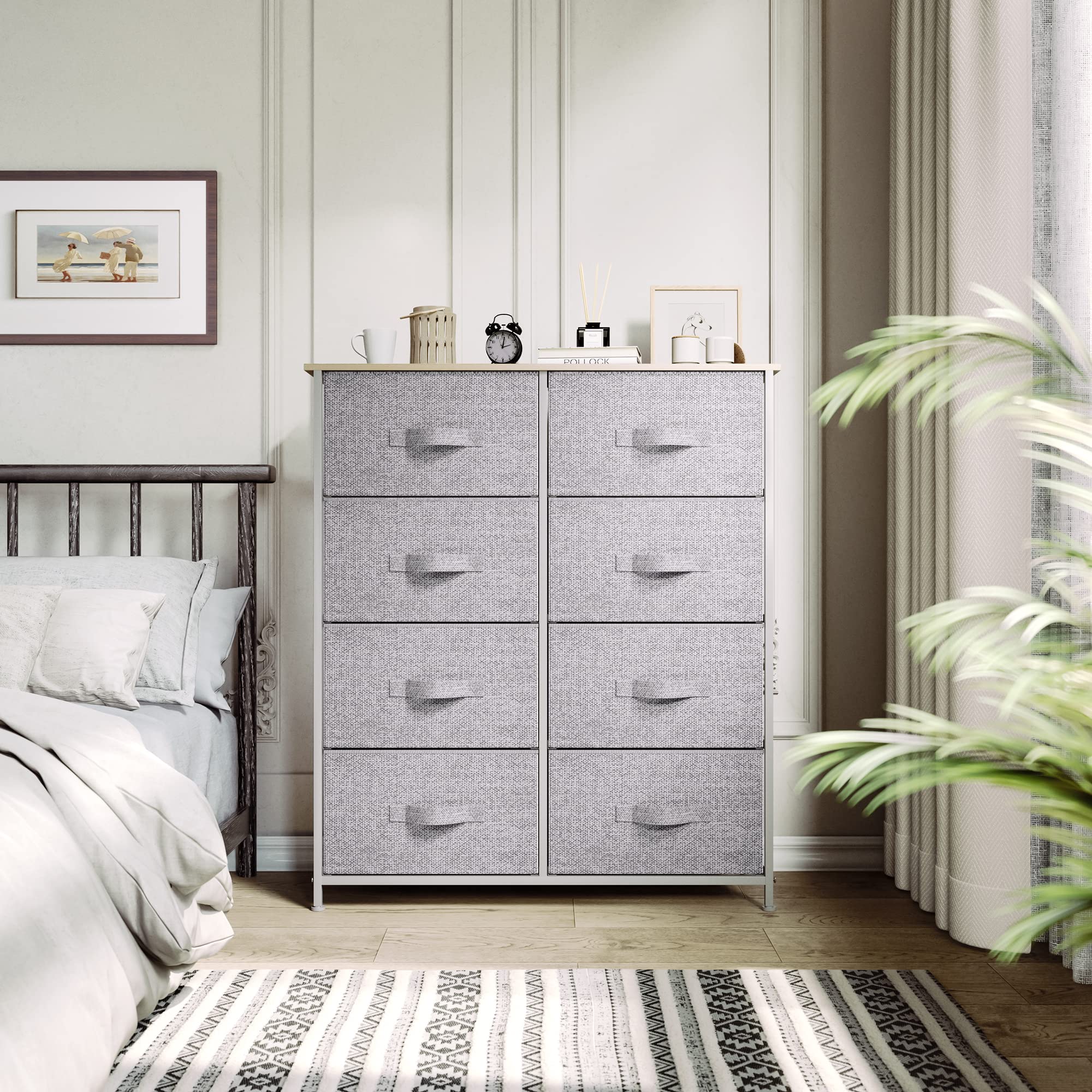 Yitahome 8 Drawers Dresser - Fabric Storage Tower, Organizer Unit For Bedroom, Living Room & Closets - Sturdy Steel Frame, Easy Pull Fabric Bins & Wooden Top