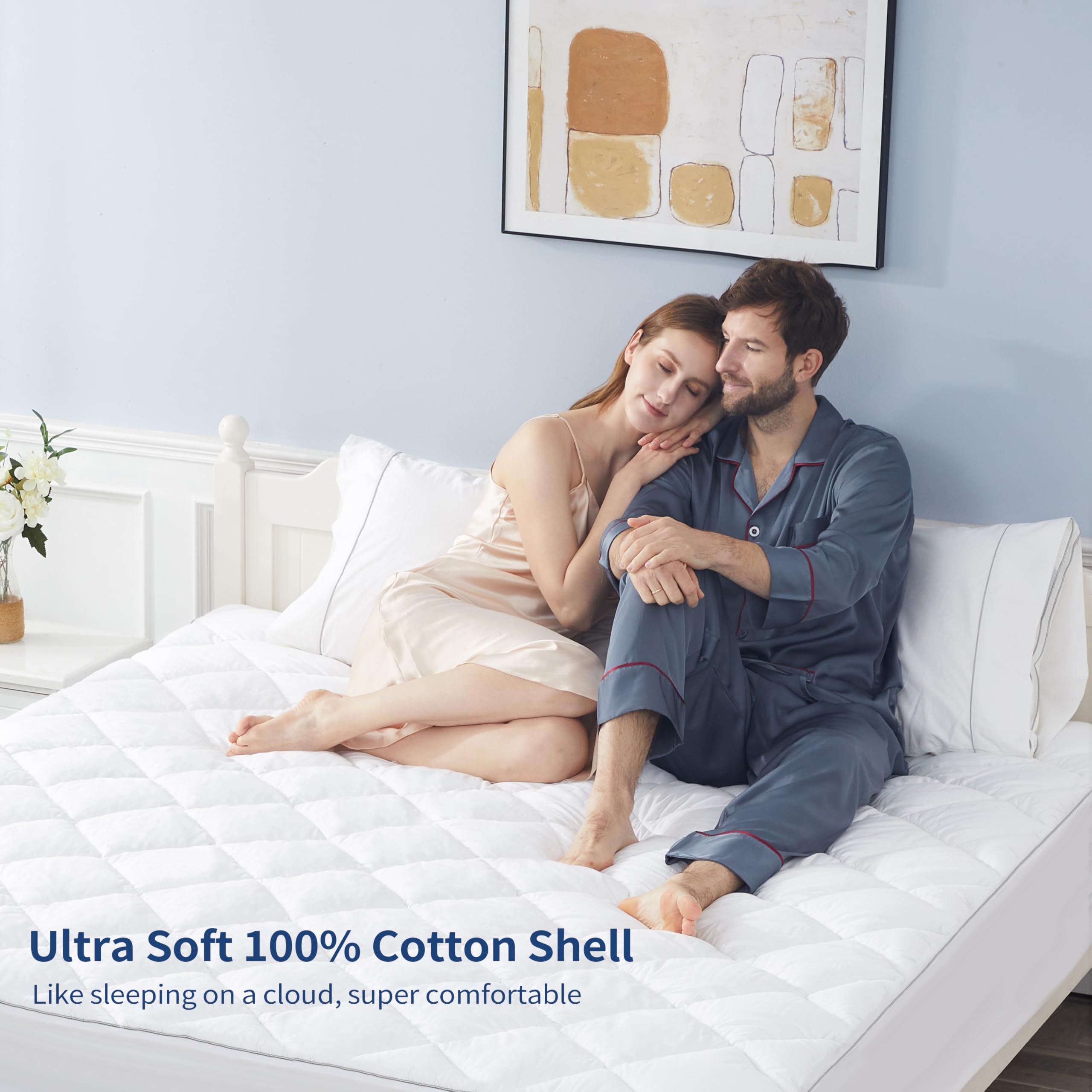 Sunflower California King Mattress Pad Cover, Cotton Mattress Cover Hypoallergenic, Extra Deep Pocket 18'-22' Quilted Mattress Protector Cal King Size Thin Version, Soft Breathable And Noiseless