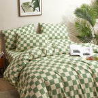 Clothknow Green White Grid Comforter Set Full 3Pcs Plaid Bedding Comforter Sets Sage Green White Comforter Full Size Soft Geomet