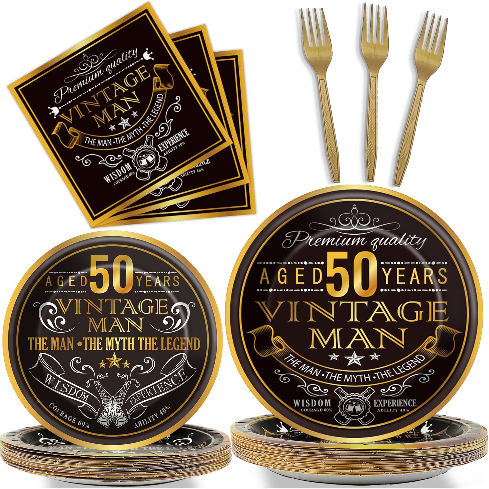 Wiooffen 96 Pcs Vintage 50th Party Tableware Set Back in 1974 50th Theme Birthday Party Table Decoration Supplies Cheers to 50 Y