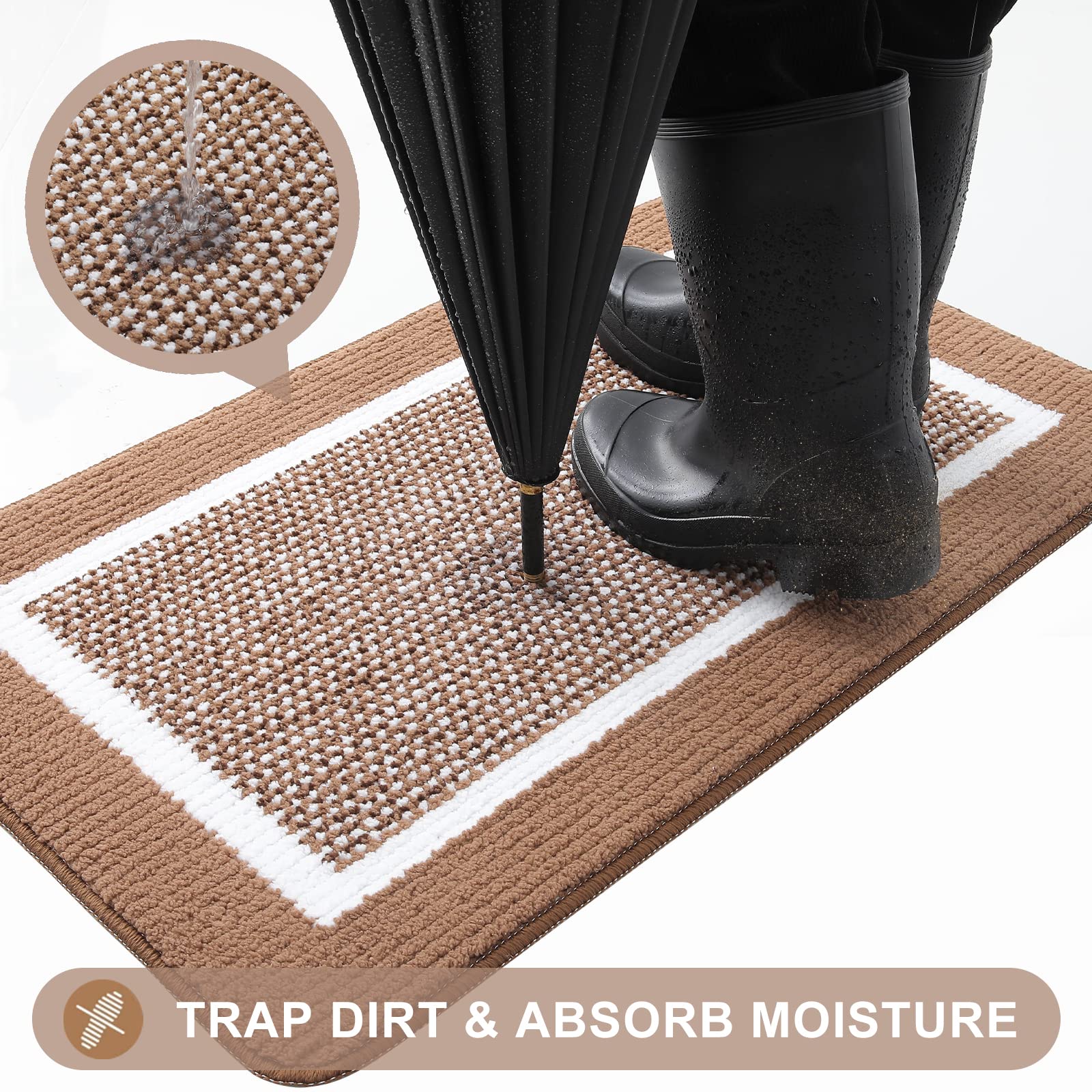Colorxy Indoor Door Mat, Non-Slip Absorbent Resist Dirt Entrance Mat, Sturdy Low-Profile Inside Floor Mats, Washable Front Entry Doormats For Entryway, 30''X17'', Brown
