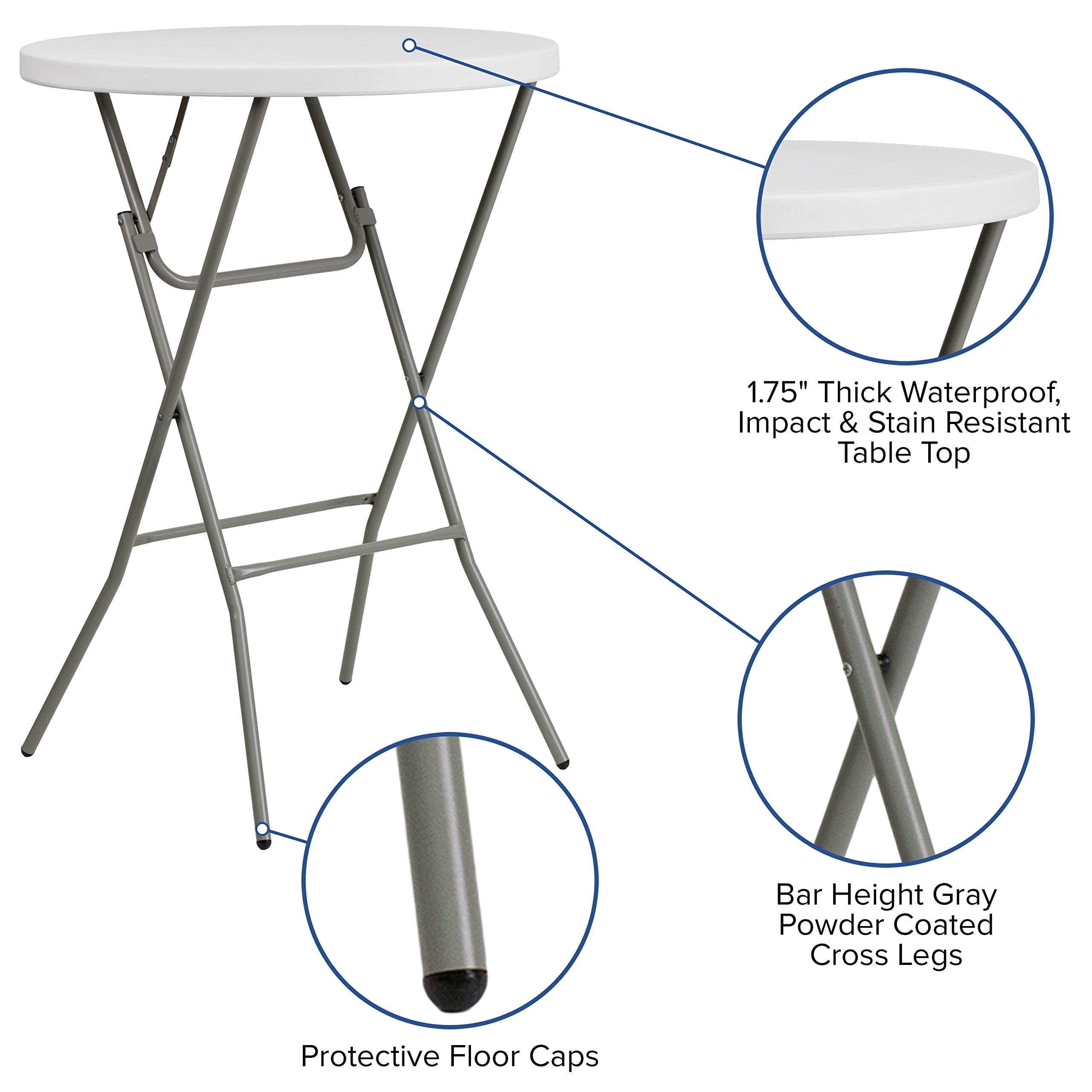 Flash Furniture Elon 2.6' Round Folding Bar Height Table for Parties and Commercial Events, Indoor/Outdoor Plastic Bar Height Folding Table, White
