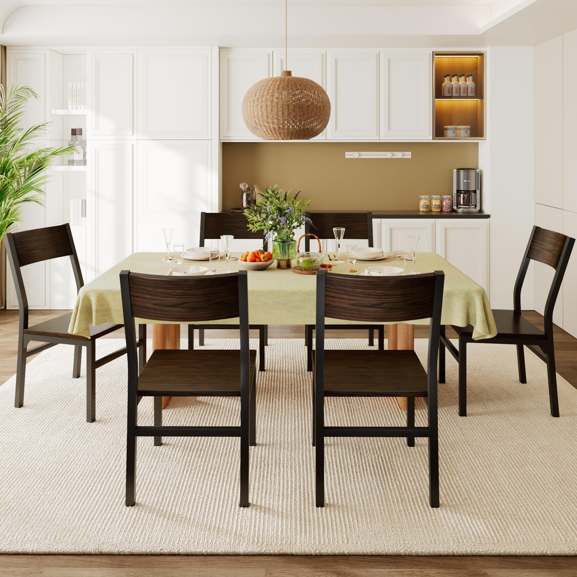 Feonase Dining Chairs Set of 6, Modern Kitchen Chairs with Ergonomic Backrest, MDF Board and Metal Legs, Dinner Chairs for Dinin