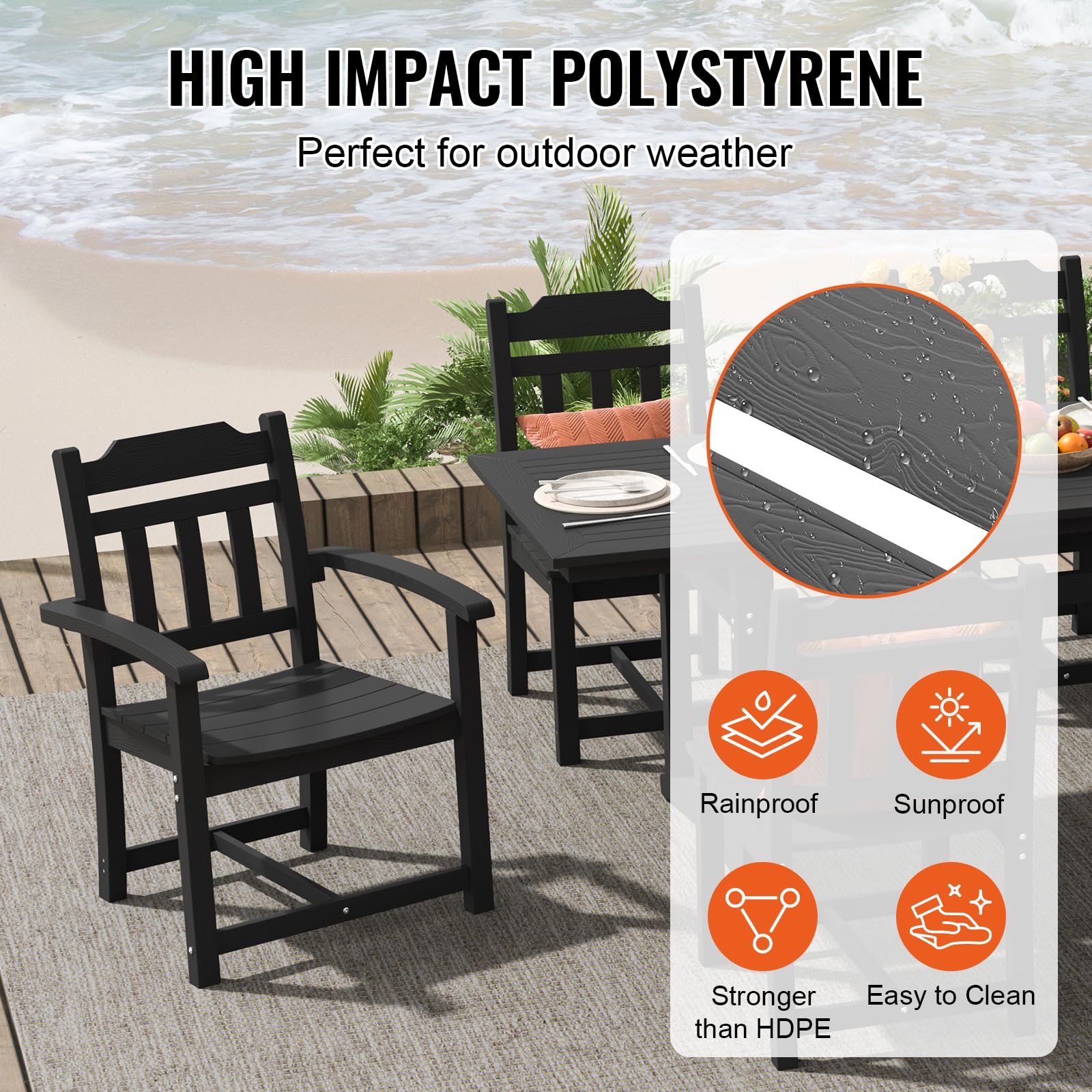 VEVOR 7 Pieces Patio Dining Set, Outdoor Rectangle Furniture Table and Chairs Set, All Weather Garden Furniture Table Sets, Hips Patio Conversation Set, for Lawn, Deck, Backyard, Poolside, Black