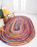 Unique Loom Braided Chindi Collection Area Rug - Layer (5 1 x 8 Oval, Multi/ Blue)