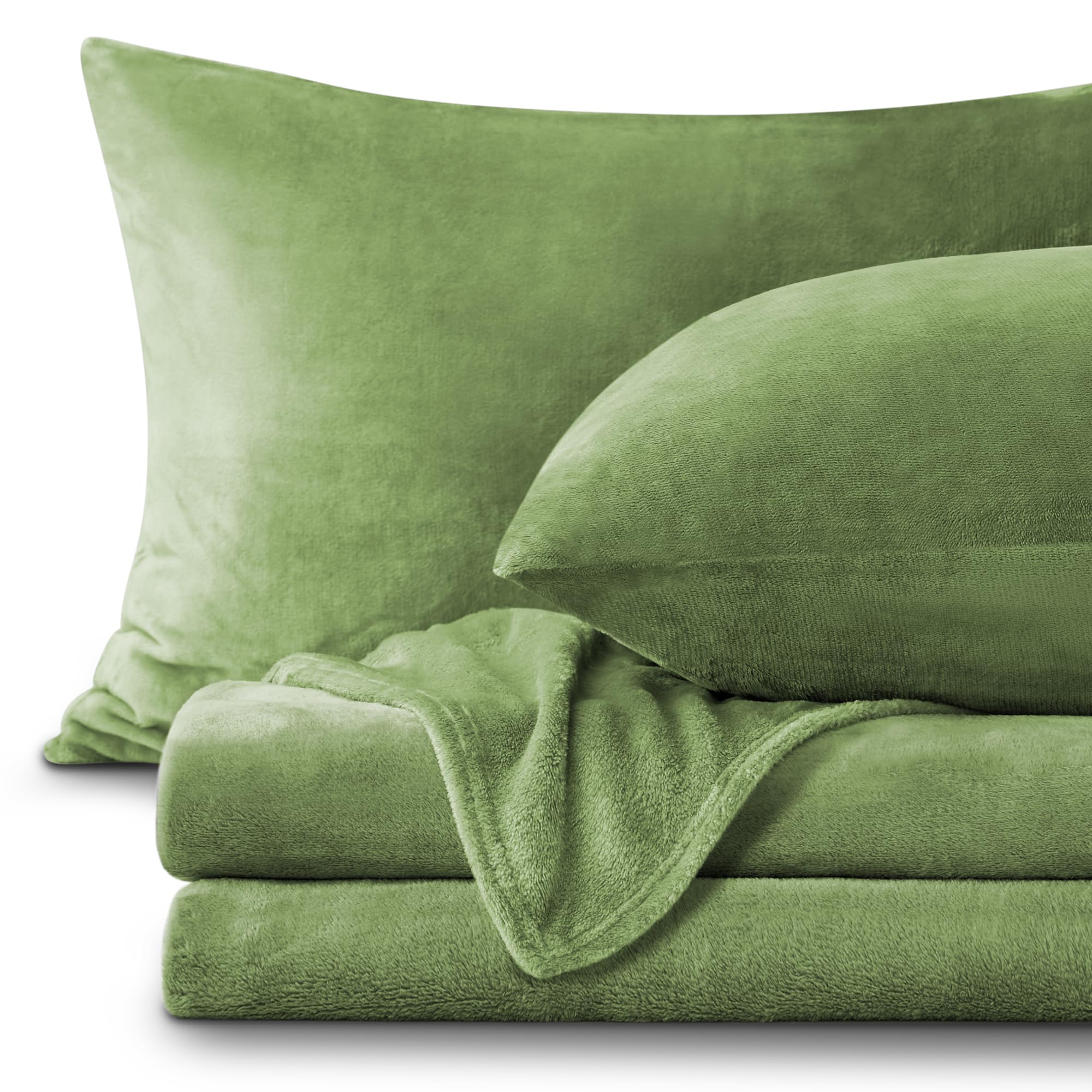 Bedelite Flannel Sheets King Size Sage Green - Super Soft Fleece Sheets Set Fluffy Extra Plush, 4 Piece(Include Fitted Sheet, Fl