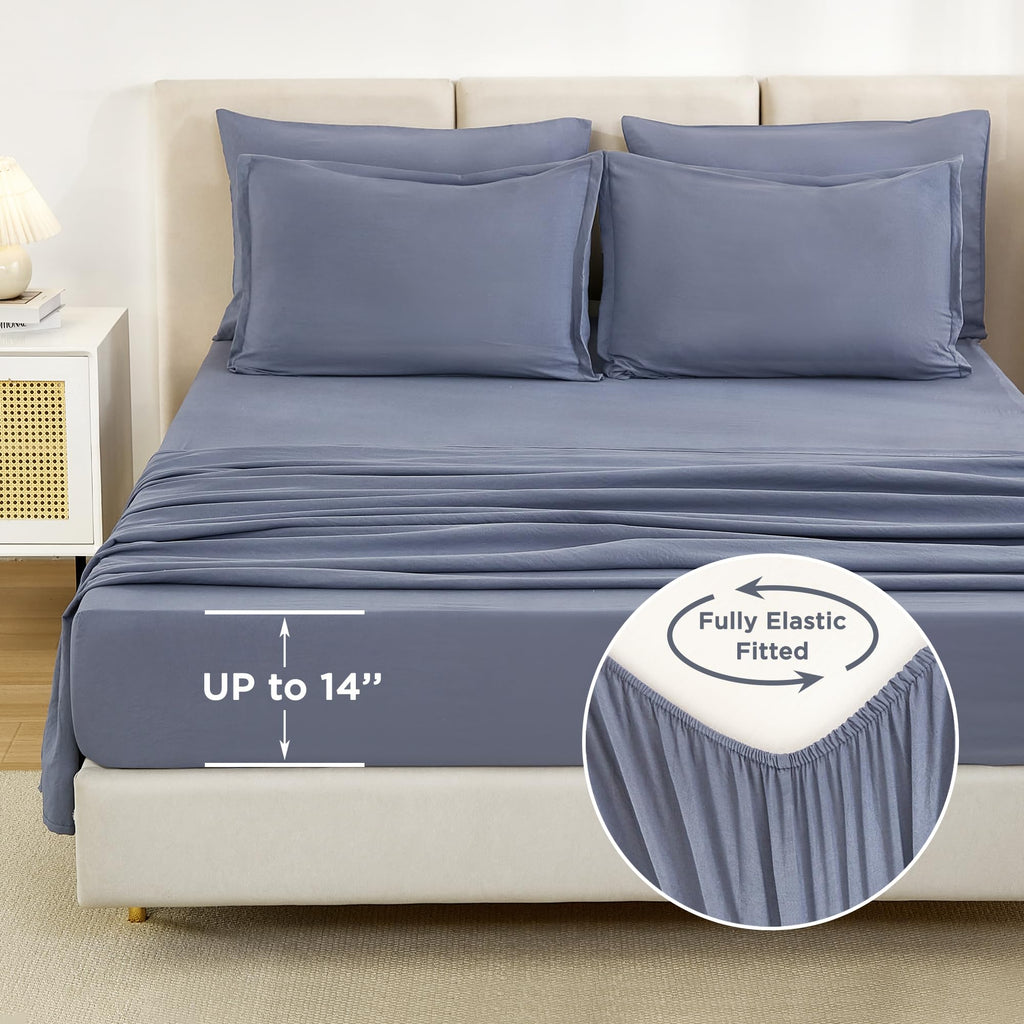 Litanika Queen Comforter Set Bluish Grey - 7 Pieces Bed In A Bag Queen Beddding Comforter Sets, Solid Lightweight Bed Set With C