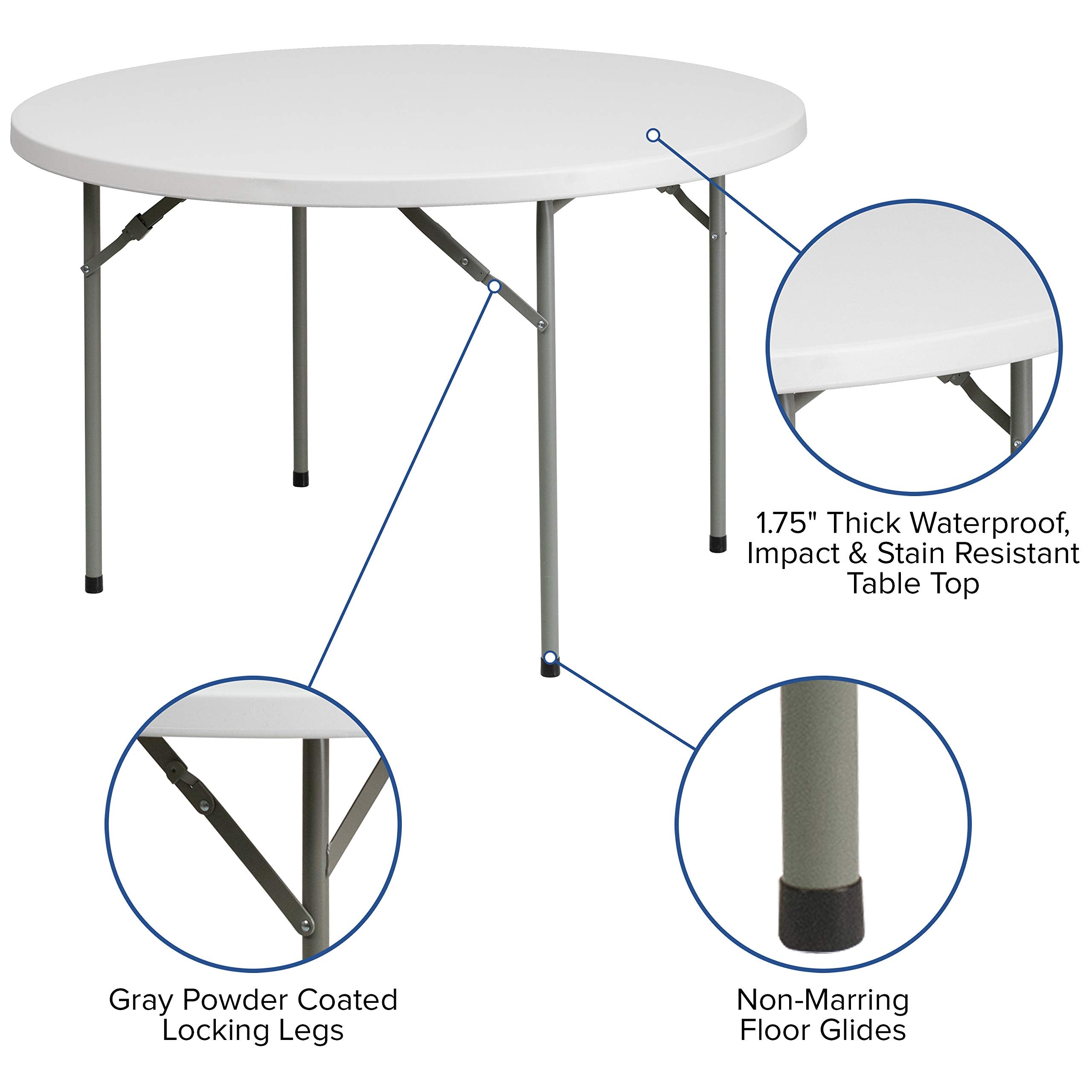 Flash Furniture Kathryn 4' Round Plastic Folding Event Table for Parties and Trade Shows, Portable Indoor/Outdoor Event Banquet Table, White