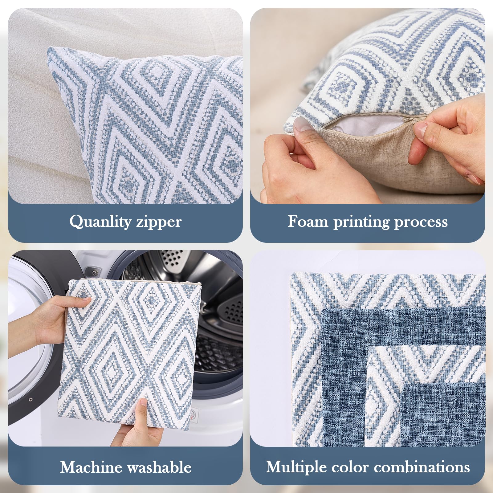 Hpuk Decorative Throw Pillow Covers Set Of 4 Couch Pillows Accent Cushion Cover For Couch Sofa Living Room, 20'X20' Inches, Blue