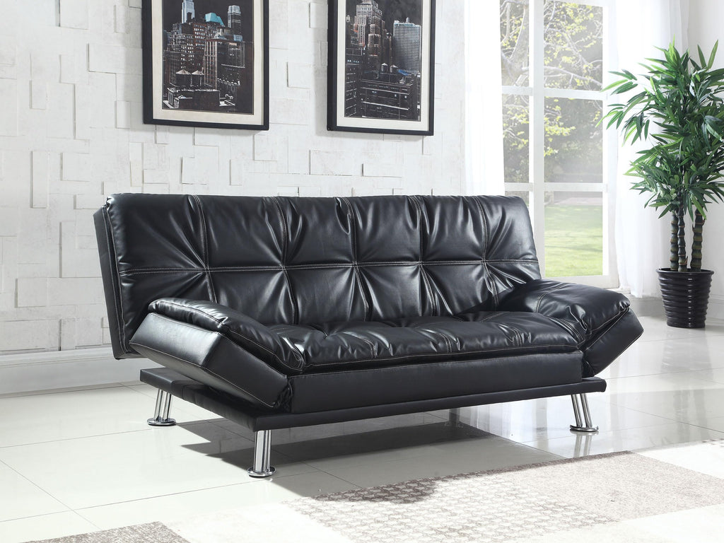 Coaster Home Furnishings Dilleston Convertible Sofa Bed Faux Leather Black Adjustable Armrests 300281