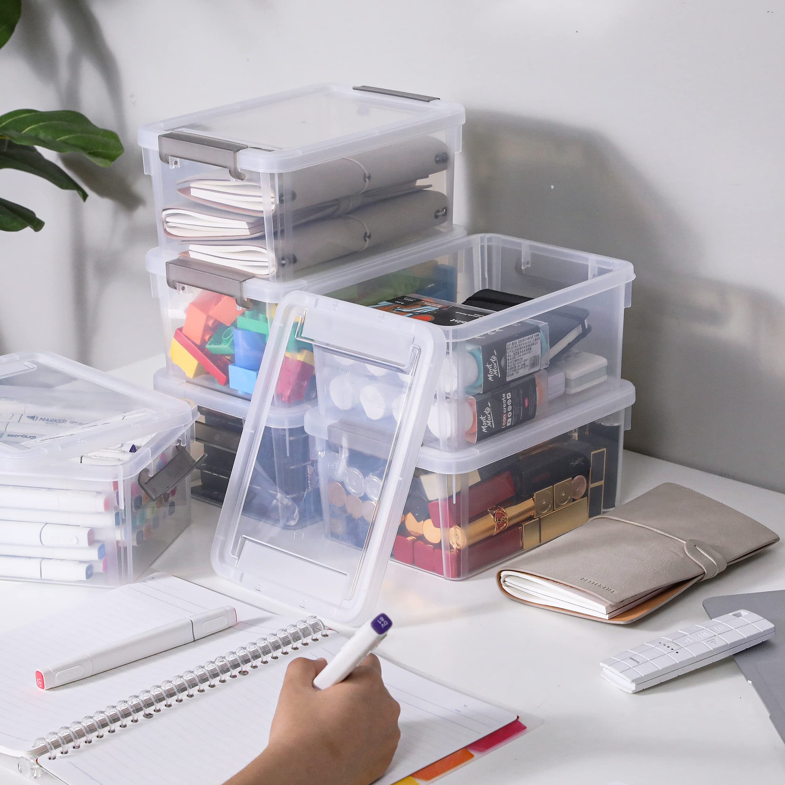 Citylife 6 Packs Small Storage Bins With Lids 3.2 Qt Plastic Storage Containers For Organizing Stackable Clear Storage Boxes
