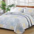 Dobuyly King Size Quilt Set 3 Pieces, Blue/Yellow/Grey Patchwork Bedspreads, Boho Summer Coverlet Set, Soft Lightweight Microfib
