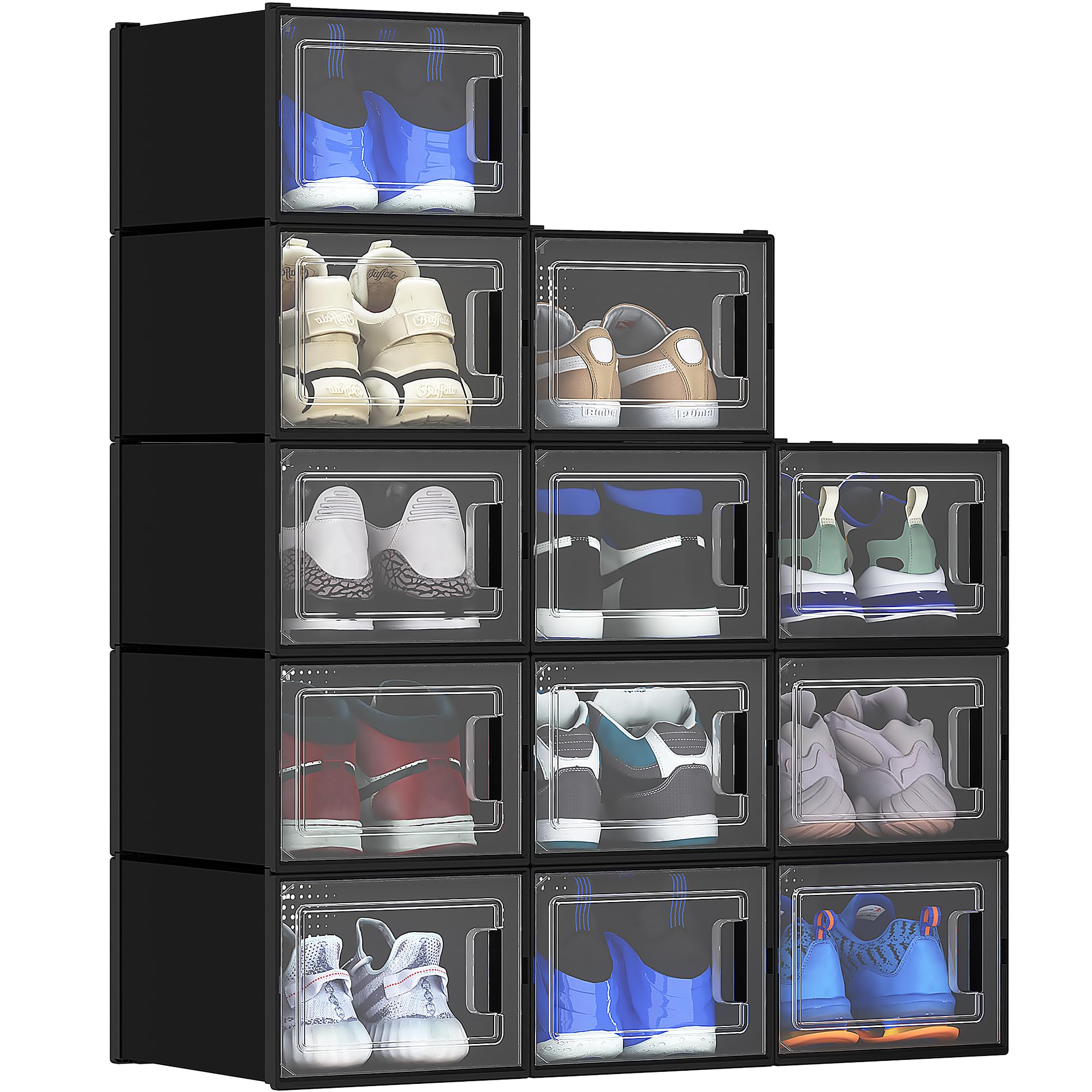 Yitahome Xl Shoe Storage Box, Set Of 12 Shoe Storage Organizers Stackable Shoe Storage Box Rack Containers Drawers - Black-X-Large Size