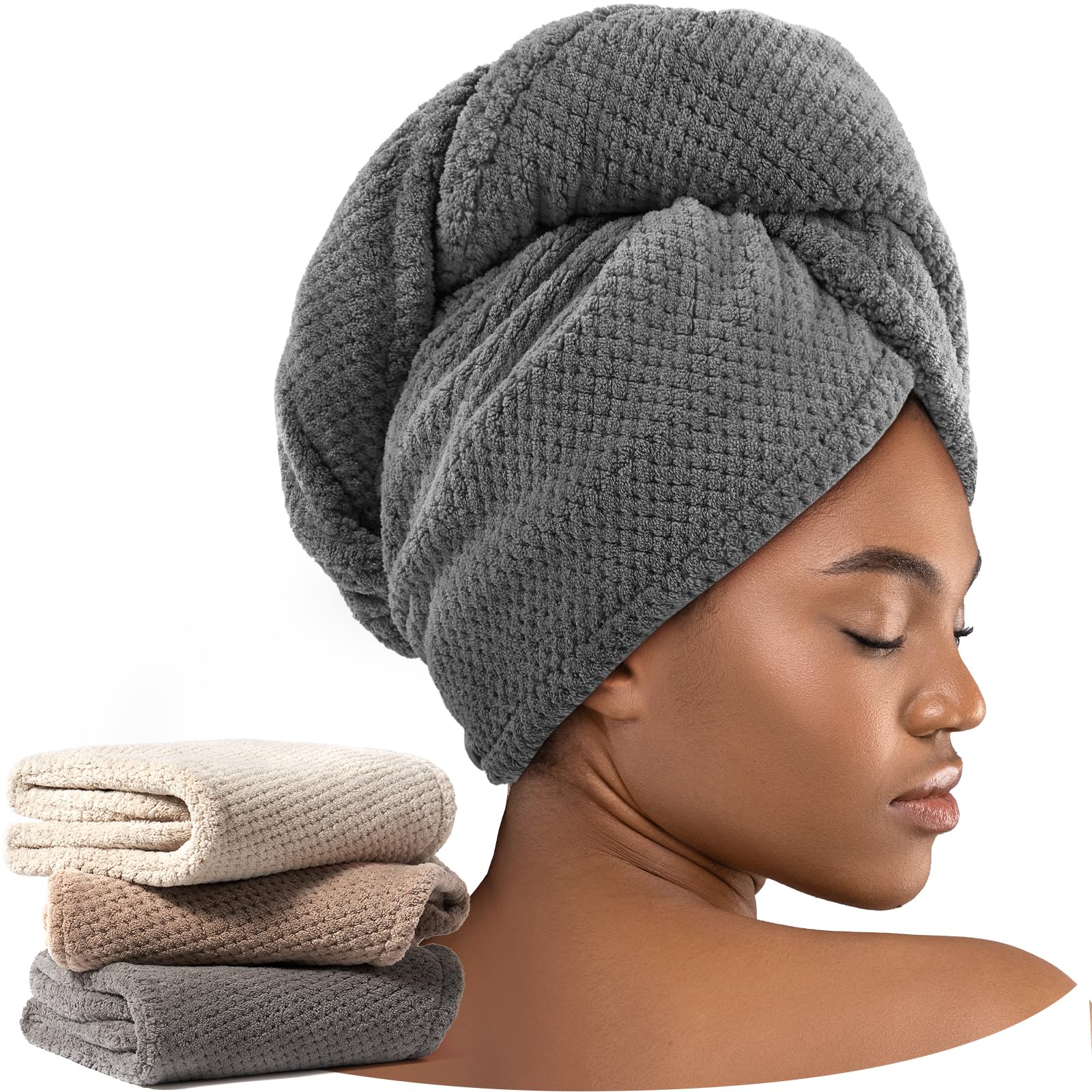 Umisleep 3 Pack Microfiber Hair Towel Wrap for Curly Hair, Super Absorbent Hair Drying Towel for Women, Kids, Hair Care Accessor