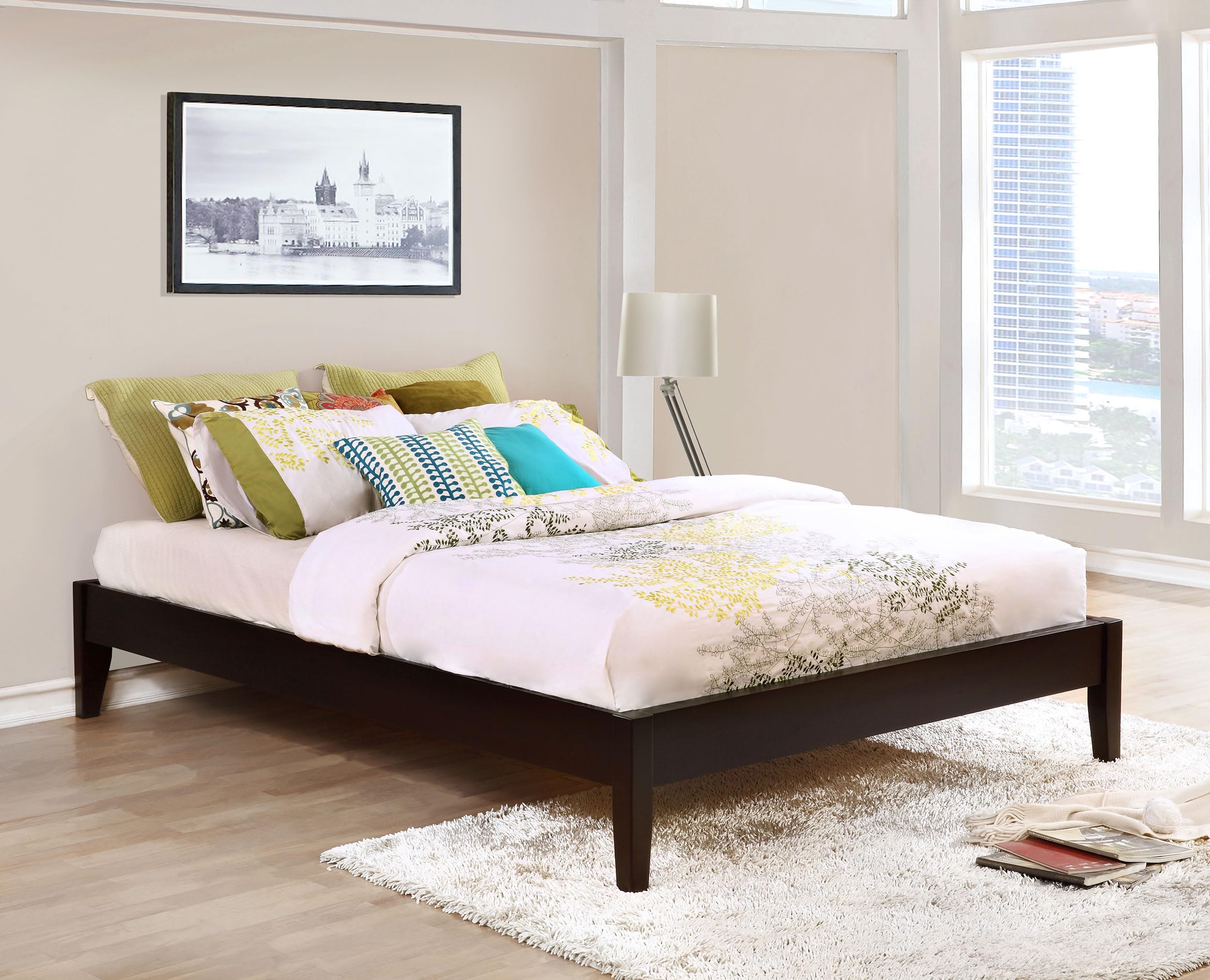 Coaster Home Furnishings Hounslow Transitional Eastern King Size Pine Wood Platform Bed Frame Headboard Compatible Bed Base Cappuccino 300555KE