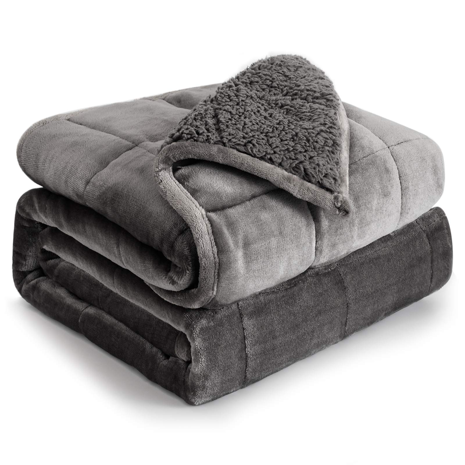 Cottonblue Sherpa Fleece Weighted Blanket 15 Lbs For Adult, Flannel Cozy Plush Bed Blankets, Fuzzy Sherpa Weighted Blankets Full
