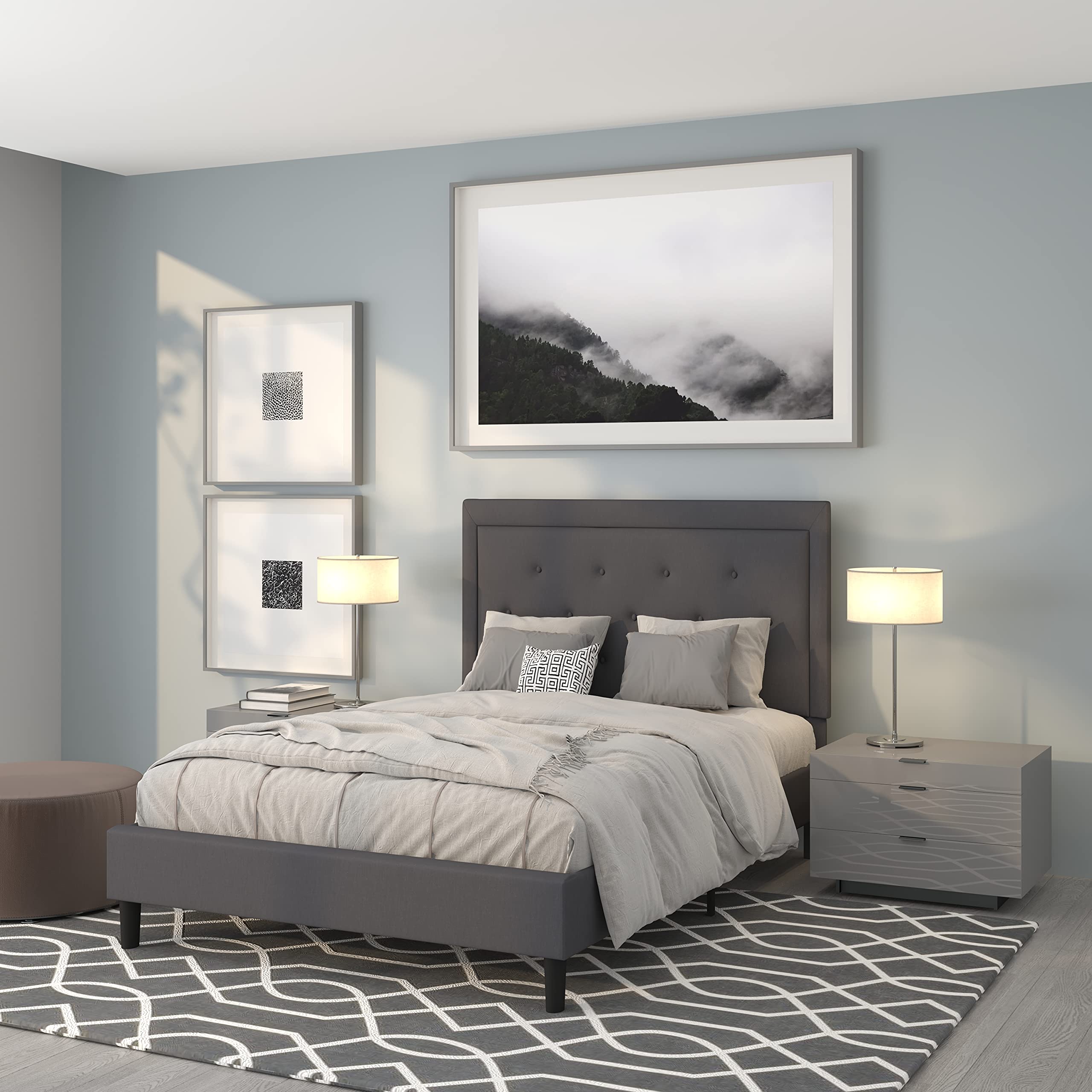Flash Furniture Roxbury Full Size Tufted Upholstered Platform Bed In Dark Gray Fabric