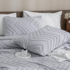 Andency Silver Grey California King Size Comforter, Cal King Boho Grey Soft Warm Bedding Comforter Sets, 3 Pieces Cali King Chevron Tufted Aesthetic Microfiber Comforter Set