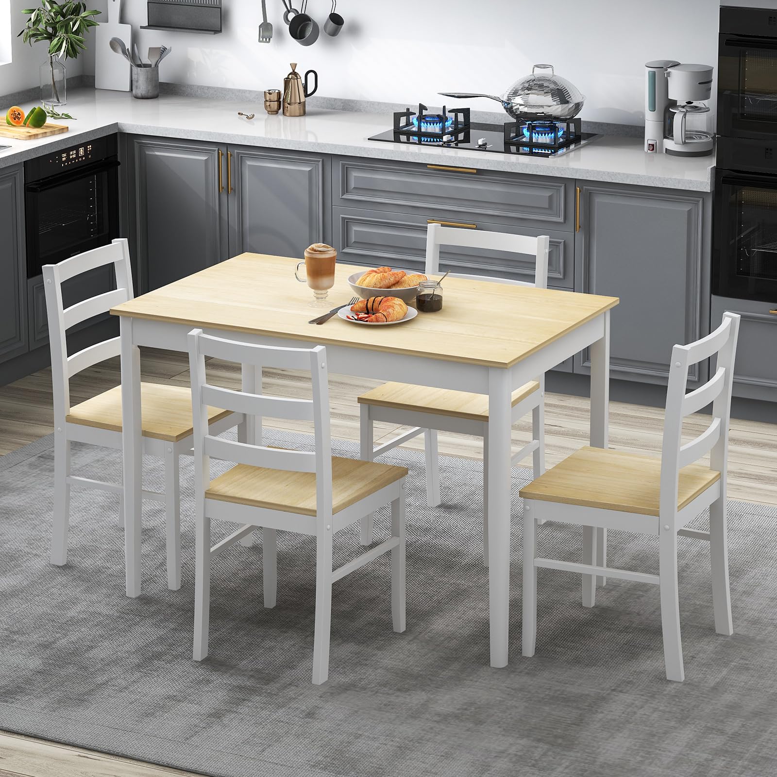 Giantex Dining Table Set For 4, Dining Room Table Set For 4, Breakfast Nook With Kitchen Table, 4 Dining Chairs, Compact Space-S