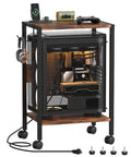 Akxomel Computer Tower Stand With Charging Station And Usb Port, 2 Tier Mobile Floor Pc Stand Fits Under Desk, Rolling Printer C
