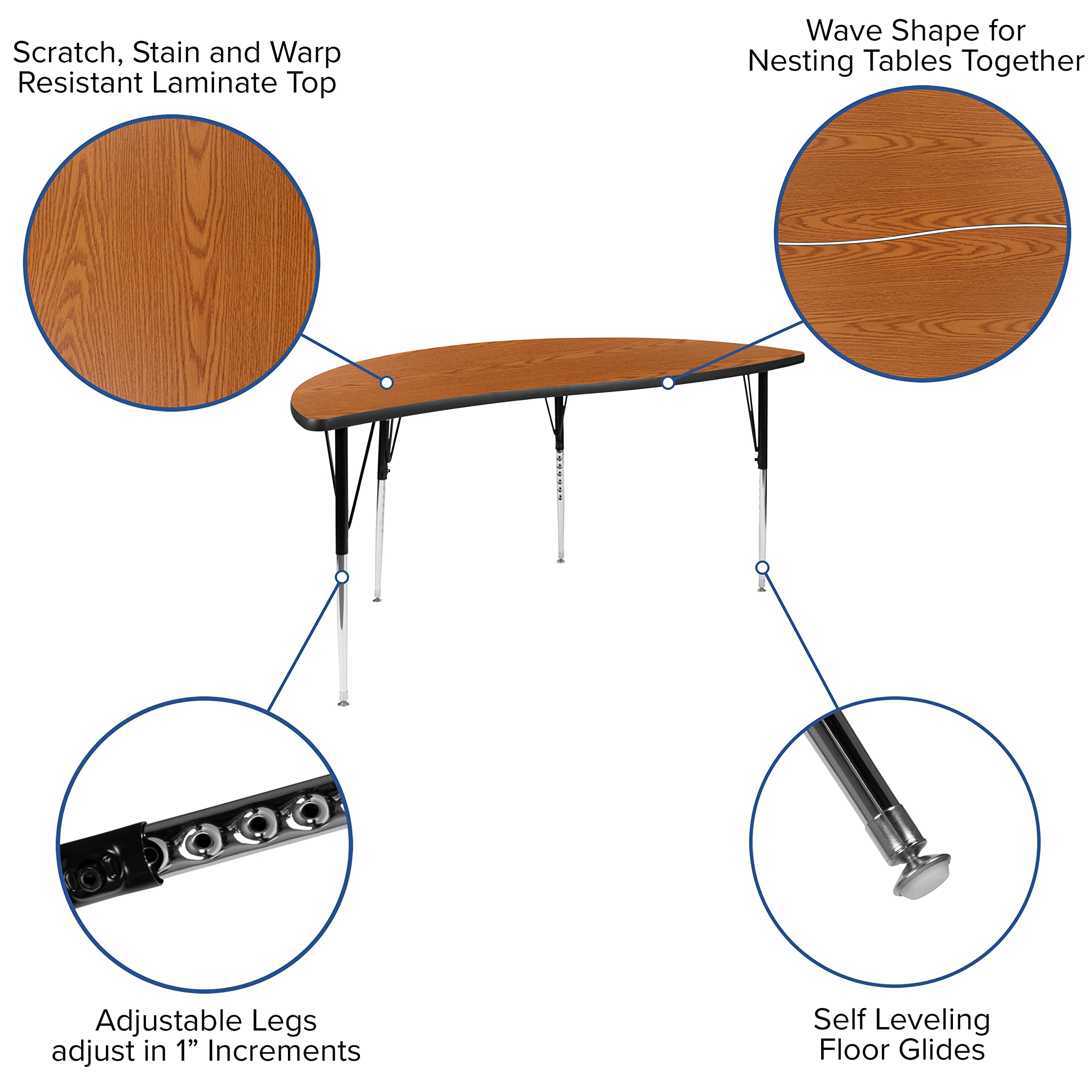 Flash Furniture Emmy 2 Piece Emmy 60" Circle Wave Flexible Oak Thermal Laminate Activity Table Set - Standard Height Adjustable Legs