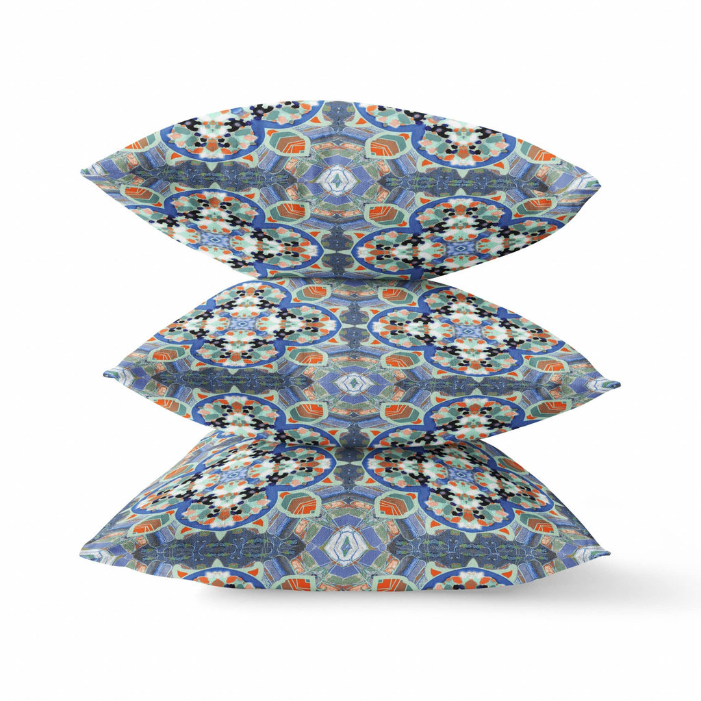 HomeRoots Blue Orange Cloverleaf Boho Suede Throw Pillow