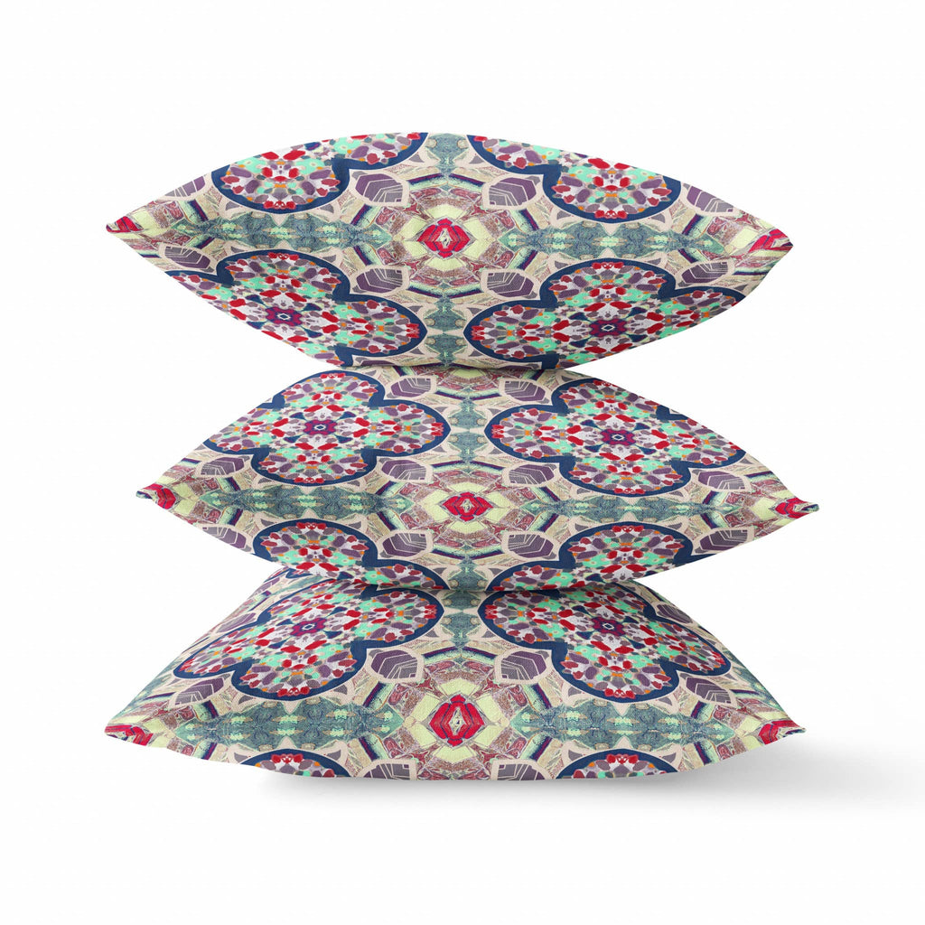HomeRoots Maroon Green 20â€ Mauve Blue Cloverleaf Boho Zippered Suede Throw Pillow