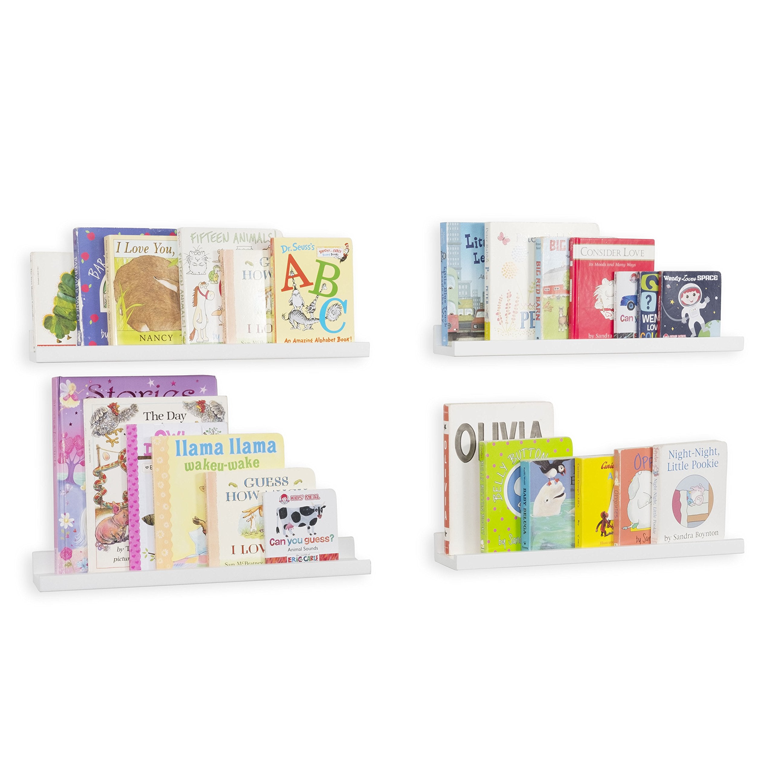 Wallniture Denver Wall Mounted Floating Shelves for Nursery Decor - Kids Room Bookshelf Display - Picture Ledge 17 Inch Set of 4