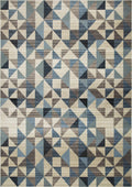 HomeRoots Heat-Set Polypropelene 5’ x 8’ Blue Beige Nested Diamonds Modern Area Rug