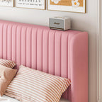 Sha Cerlin Queen Size Velvet Bed Frame With Vertical Channel Tufted Wingback Headboard, Upholstered Platform Bed With Wood Slats, No Box Spring Needed, Easy Assembly, Pink