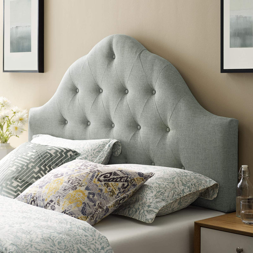 Modway Sovereign Tufted Button Linen Fabric Upholstered Queen Headboard in Gray