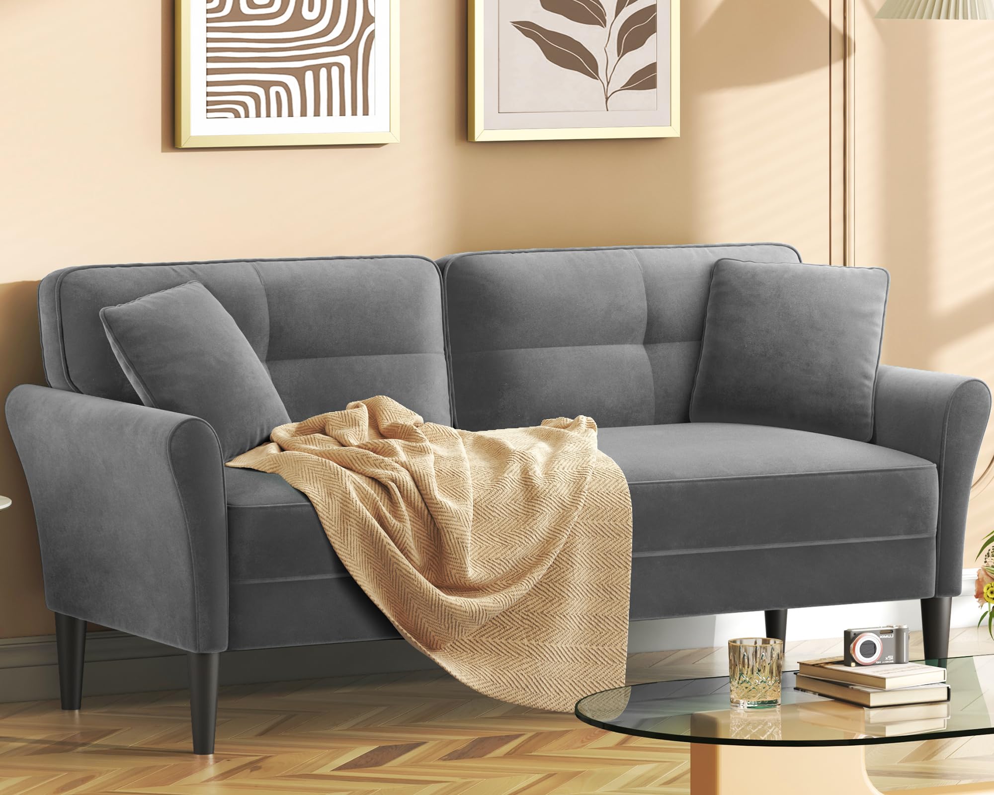 Kidirect 69'' Grey Couch, Loveseat Sofa, Couches For Living Room, Comfy Sofas For Living Room 3Min No Tool Fast Assembly, Small