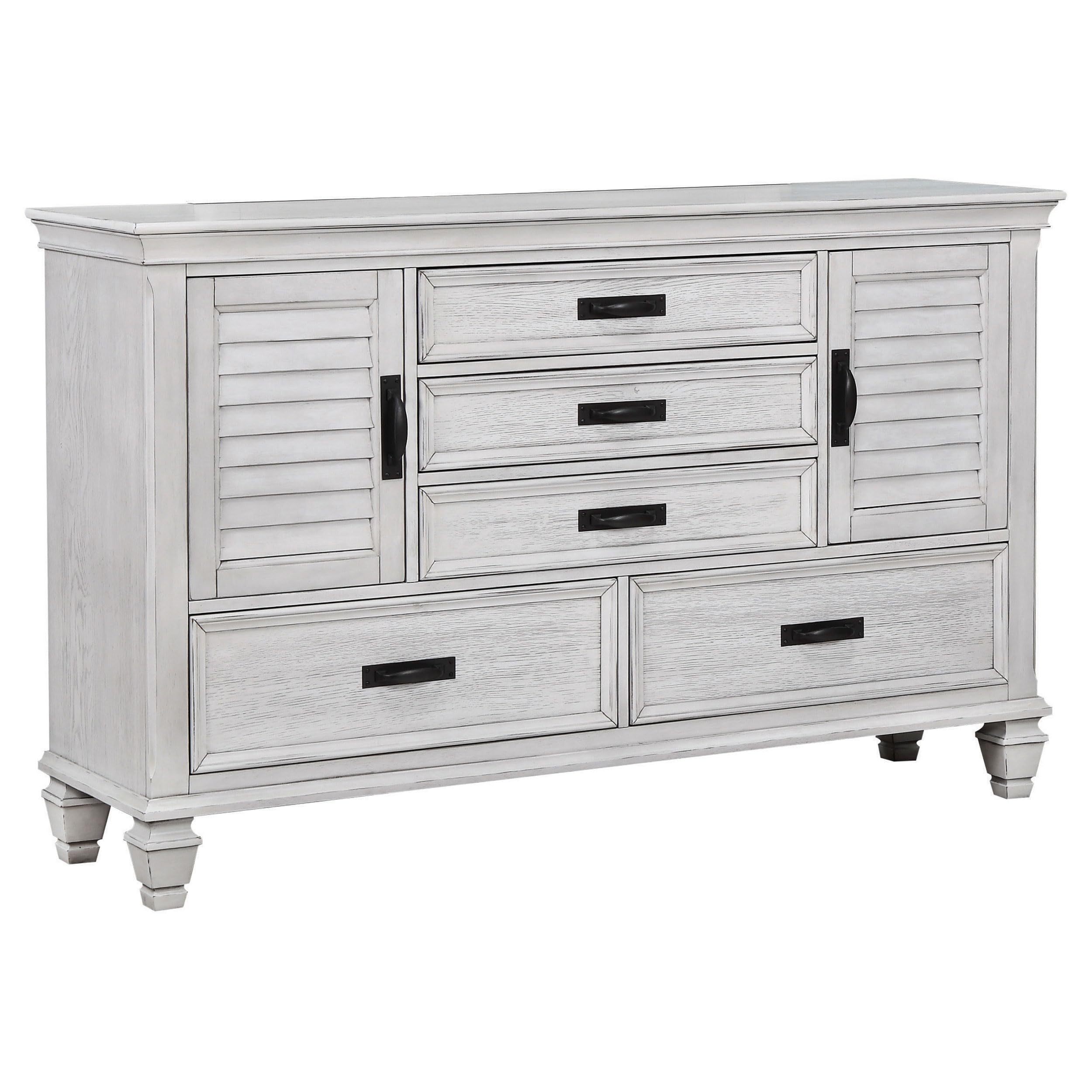 Coaster Home Furnishings Franco Farmhouse 4-Piece Bedroom Set Queen Size Panel Bed Frame 57-inch Headboard Distressed White 205331Q-S4