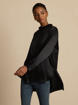 [Black] SilkSilky  Long Sleeve Stand Collar Women's Blouse 003