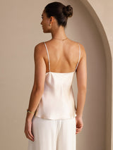 [Beige] SilkSilky  Spaghetti Strap V Neck Camisole Top 002