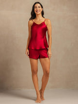 [Wine] SilkSilky  Spaghetti Strap V Neck Camisole Set 007
