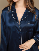 [Dark Blue] SilkSilky  Long Sleeve Lapel Collar Women's Pajamas 003
