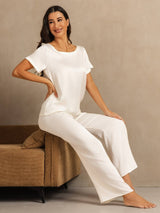 [White] SilkSilky  Short Sleeve Round Neck Women's Pajamas 007
