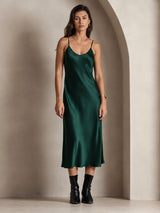 [Dark Green] SilkSilky  Spaghetti Strap V Neck Dress 003