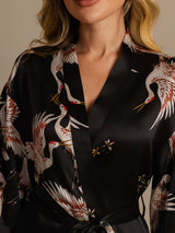 [Black] SilkSilky  3/4 Sleeve Women's Robe 004