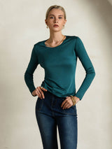 [Posy Green] SilkSilky  Long Sleeve Round Neck Women's T-Shirt 003
