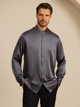 [Dark Gray] SilkSilky Long Sleeve Stand Collar Men''s Shirt 001